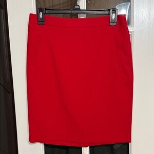 LOFT Classic Fire Red "Perfect" Pencil Skirt Size 2 Structured Workwear Preppy